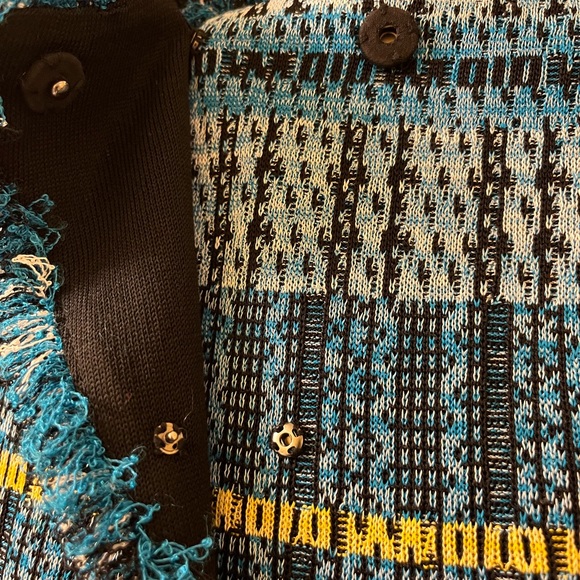 SOLD - On another Platform! Ming Wang Multicolor Tweed Fringe Jacket Snap Button - Picture 4 of 11